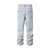 Hearujoy Side Striped Washed Ripped Blue Jeans for Men and Women Streetwear Baggy Casual Denim Trousers Straight Light Blue Cargo Pants
